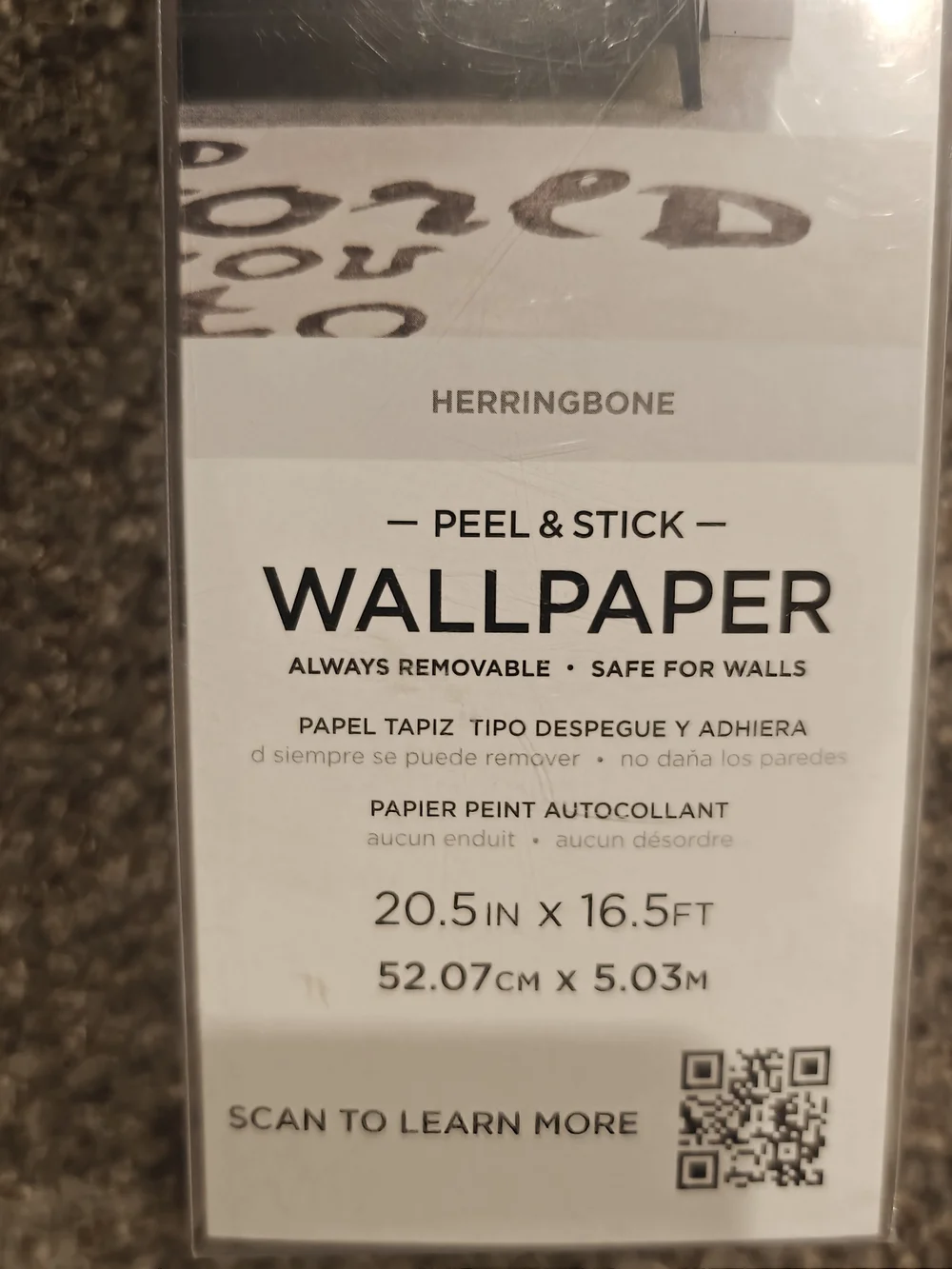 Peel & Stick Wallpaper Roll in Light/Chevron Gray Leaf Pattern
